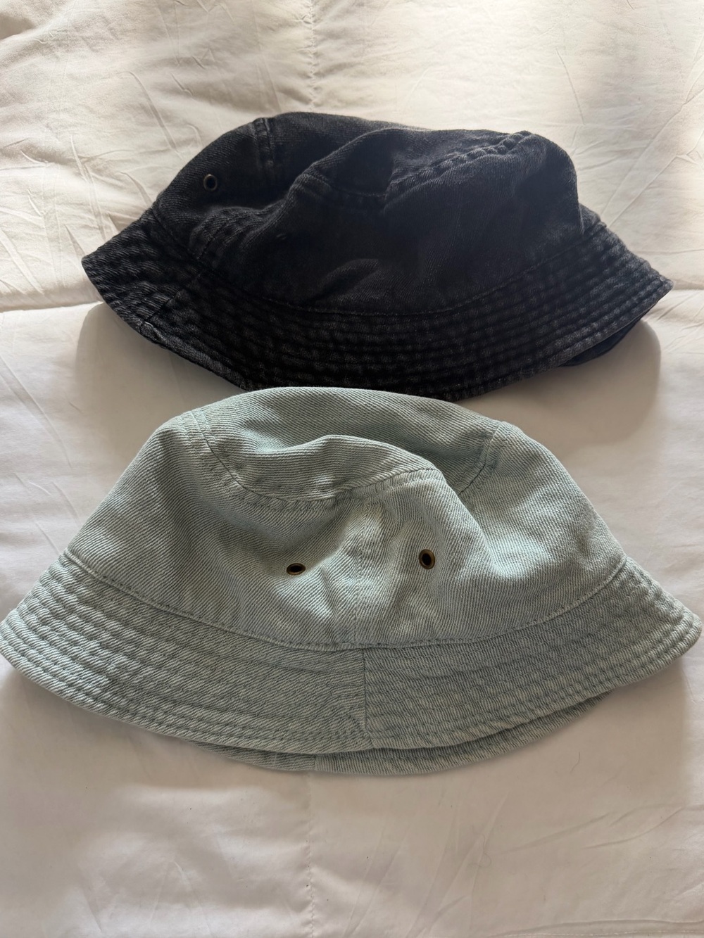 2Pc | 100% Cotton Denim Bucket Hats ~ black & light blue